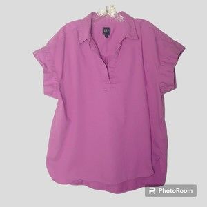 GAP Women's Short Sleeve Popover Shirt Blouse Size XL Purple 100% Cotton